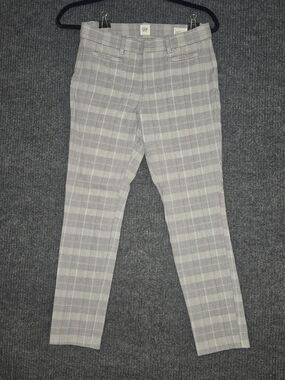 GAP Women's Light Gray Plaid Cropped Pants with Pink Accents